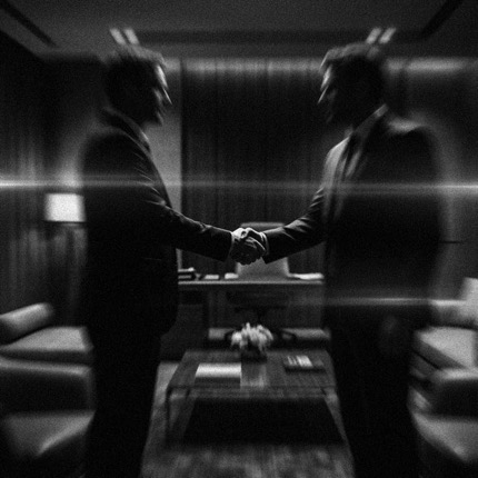 Two professionals shaking hands in an office