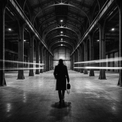 A person walking through an industrial facility